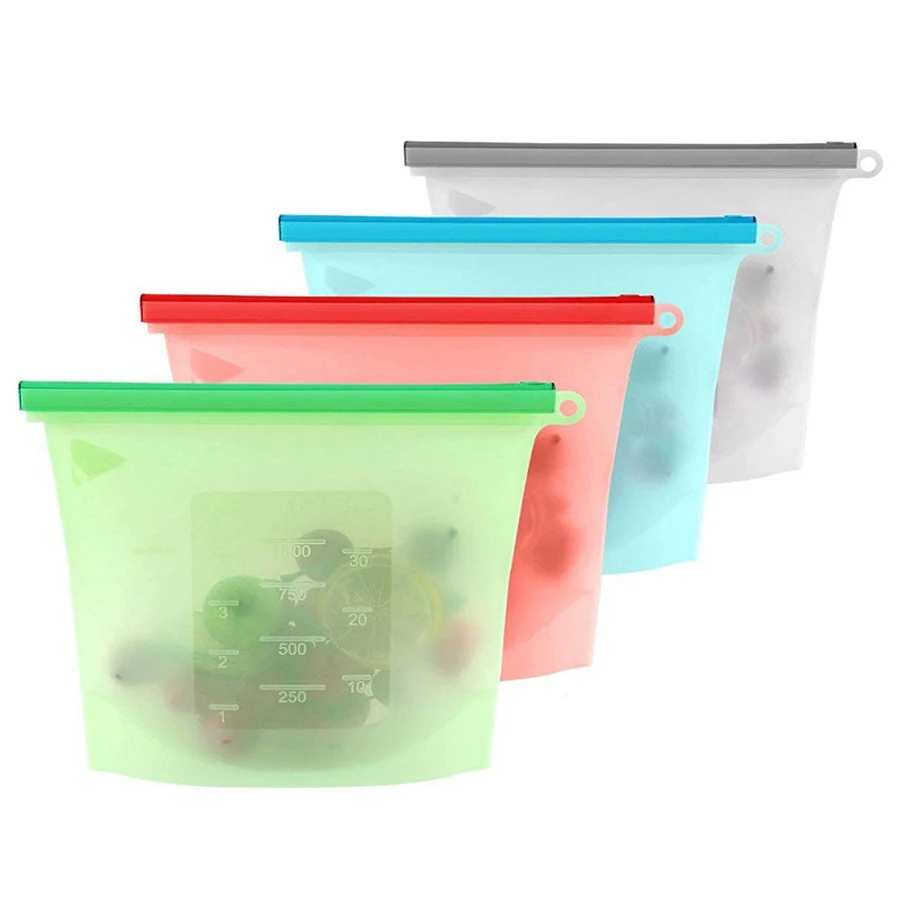 Food Pouch Reusable - 1000ml Reusable Silicone Food Grade Storage